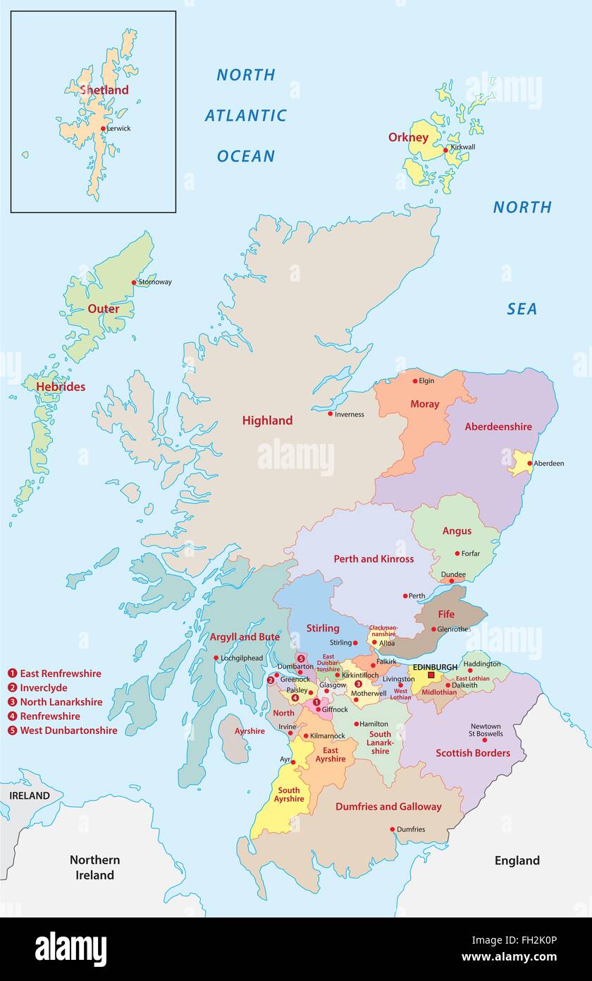 Administrative Karte von Schottland Stock Vektor