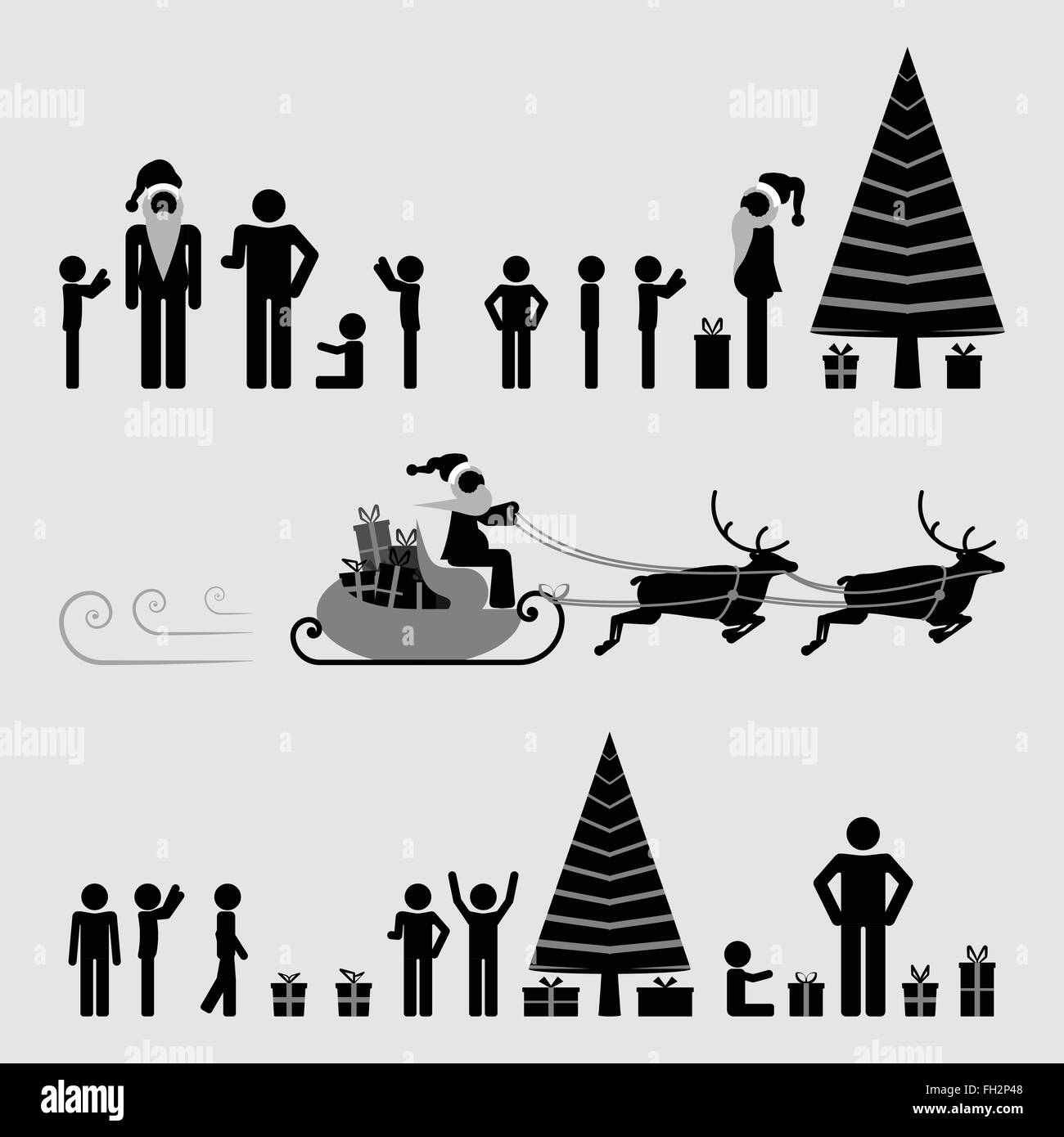 Weihnachtsmann mit rentierschlitten als weihnachtskarte Schwarzweiß