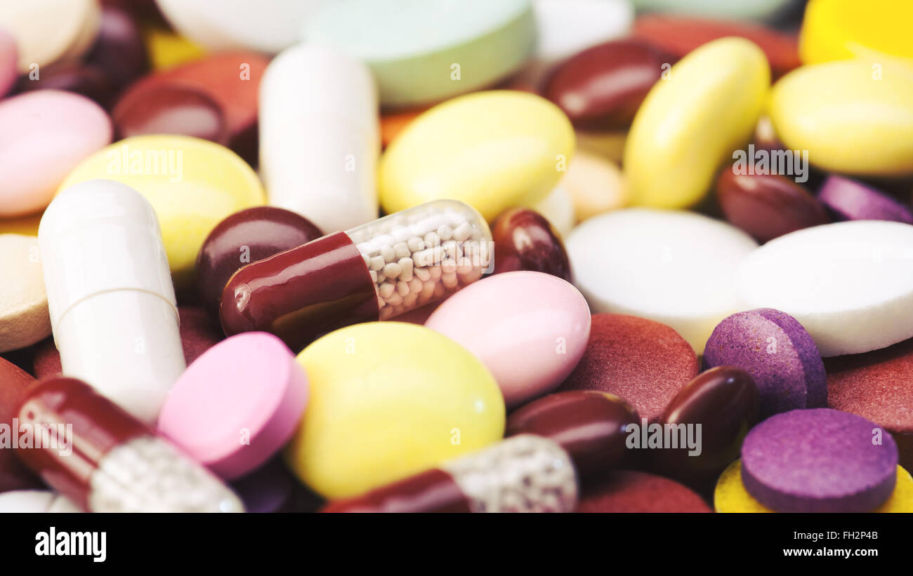 Abstrakte medizinische Hintergründe mit bunten Pillen für Ihr design Stockfoto