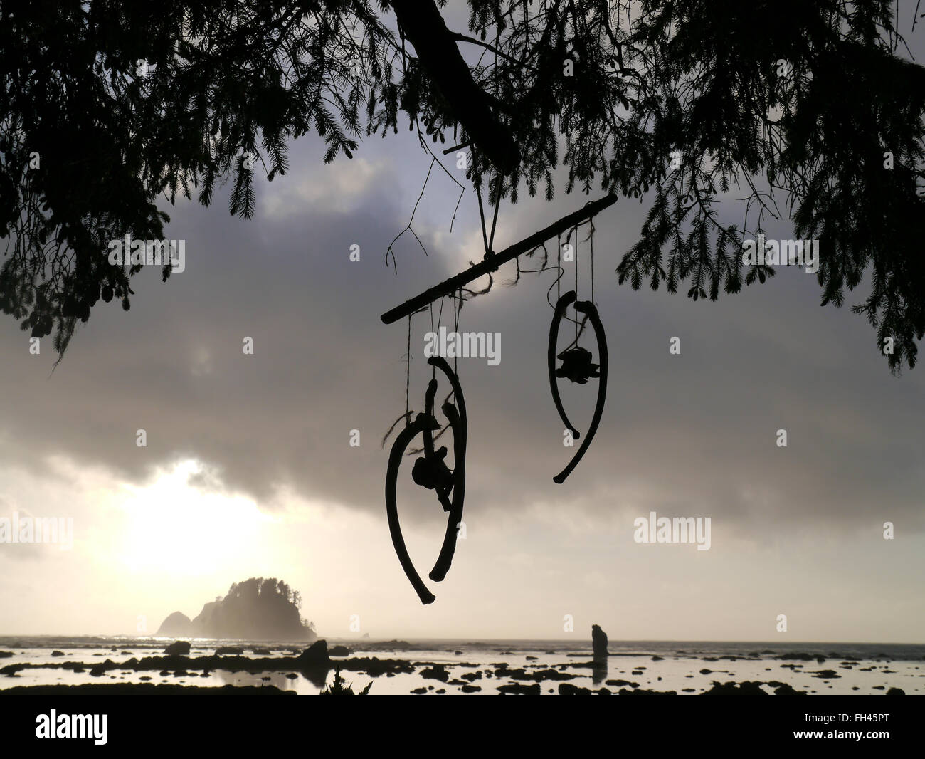 Silhouette der Hirsch Knochen mobile am Pazifischen Ozean; Sonnenuntergang Stockfoto