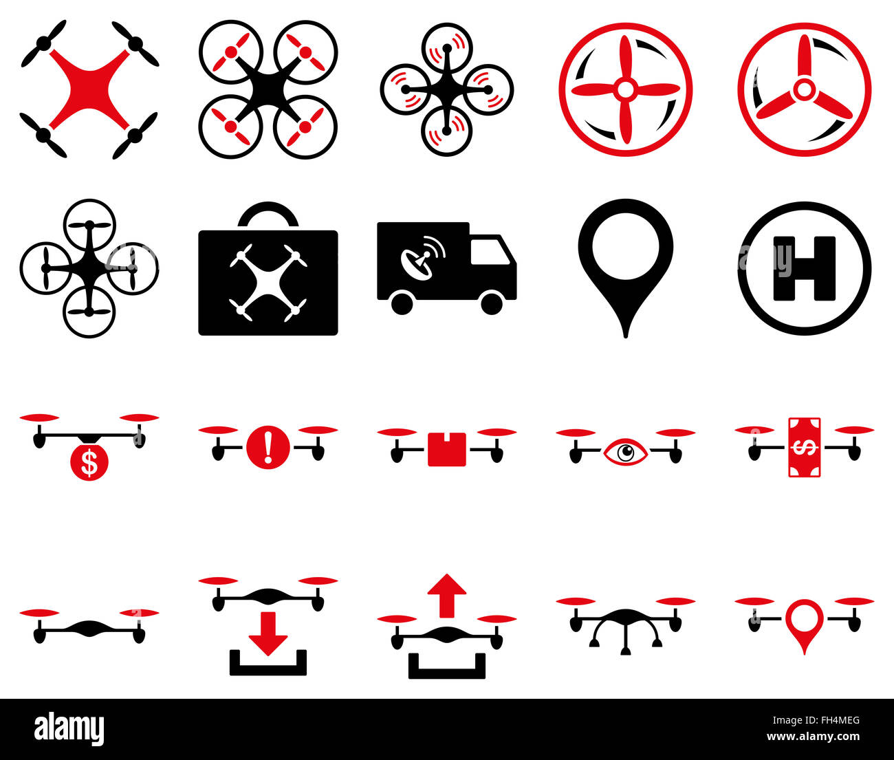 Luft-Drohne und Quadcopter Symbole Stockfoto