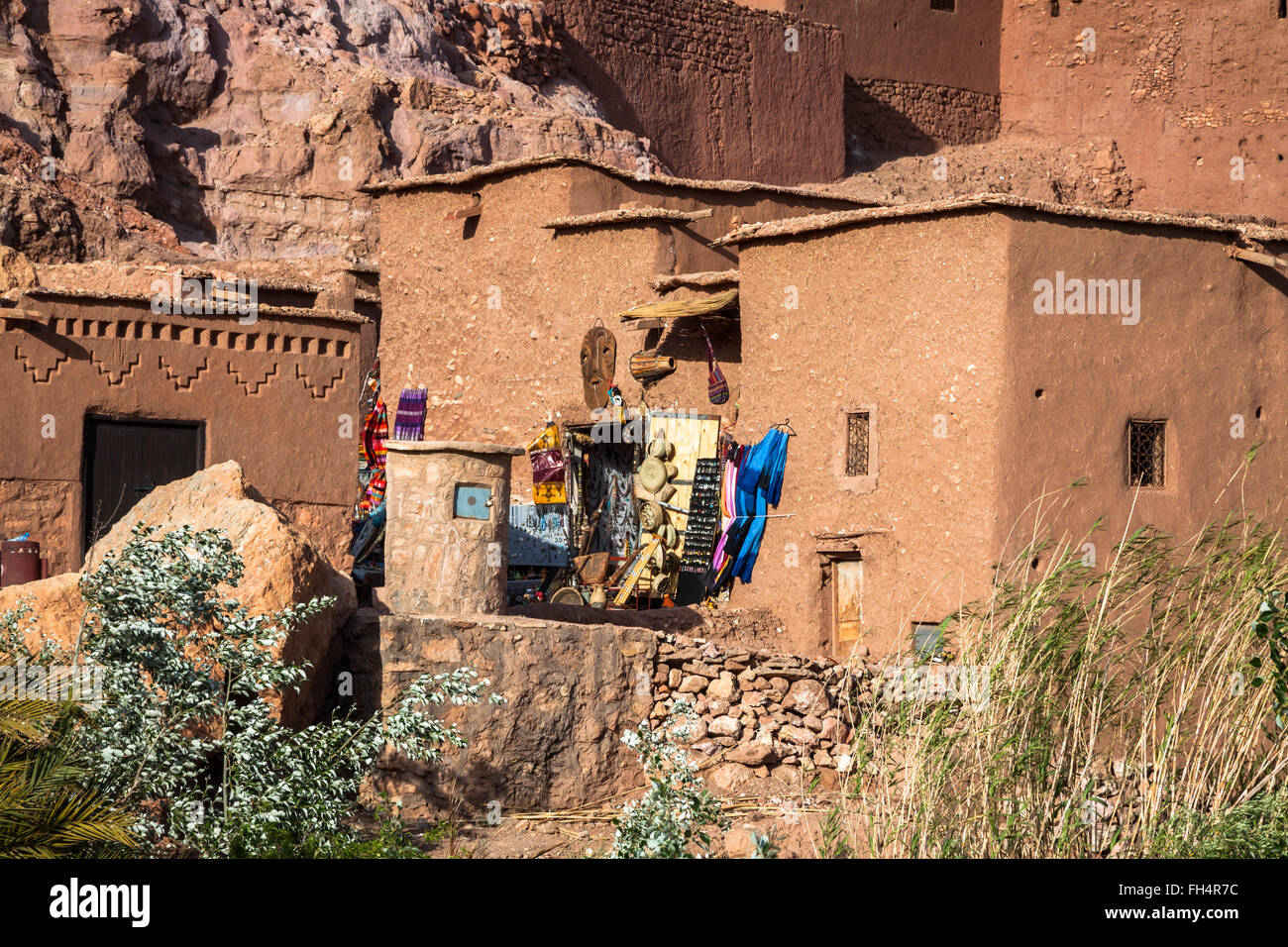 Ein Teil der Burg von Ait Benhaddou, eine befestigte Stadt, dem ehemaligen Wohnwagen Weg von Sahara nach Marrakesch. UNESCO-Welterbe, M Stockfoto