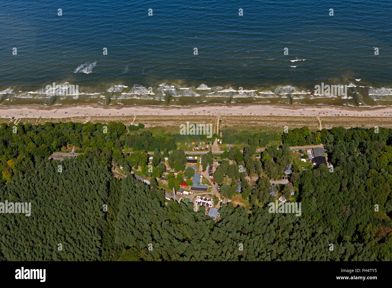 Luftbild, Strand, Strandleben Zinnowitz, Ueckeritz, Strandkörbe, Ostsee, Usedom, Mecklenburg-Vorpommern, Deutschland, Europa, Stockfoto