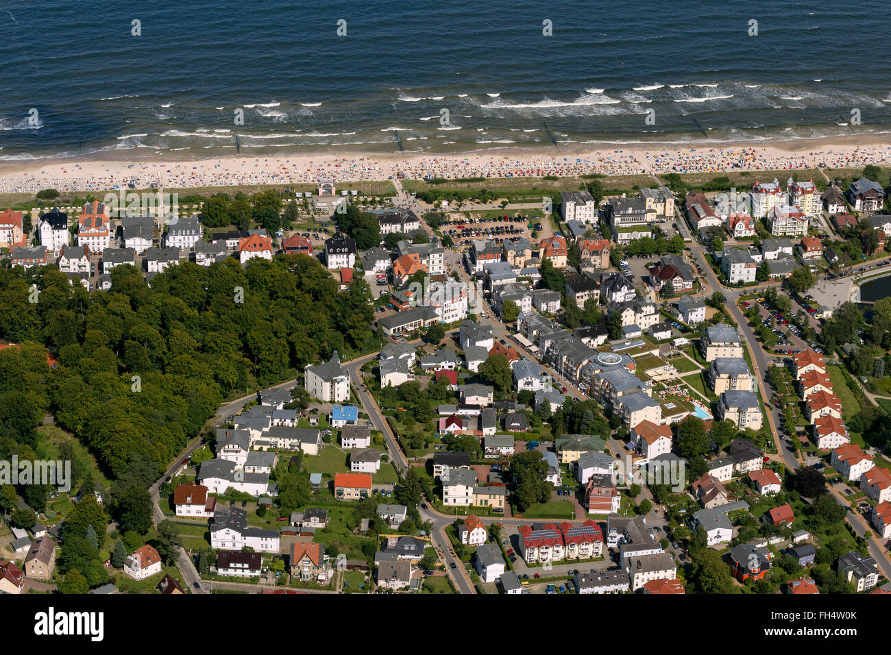 Luftaufnahme, Bansin, Ostsee Strand, Heringsdorf, Ostsee, Usedom, Mecklenburg-Vorpommern, Deutschland, Europa, Luftbild, Stockfoto