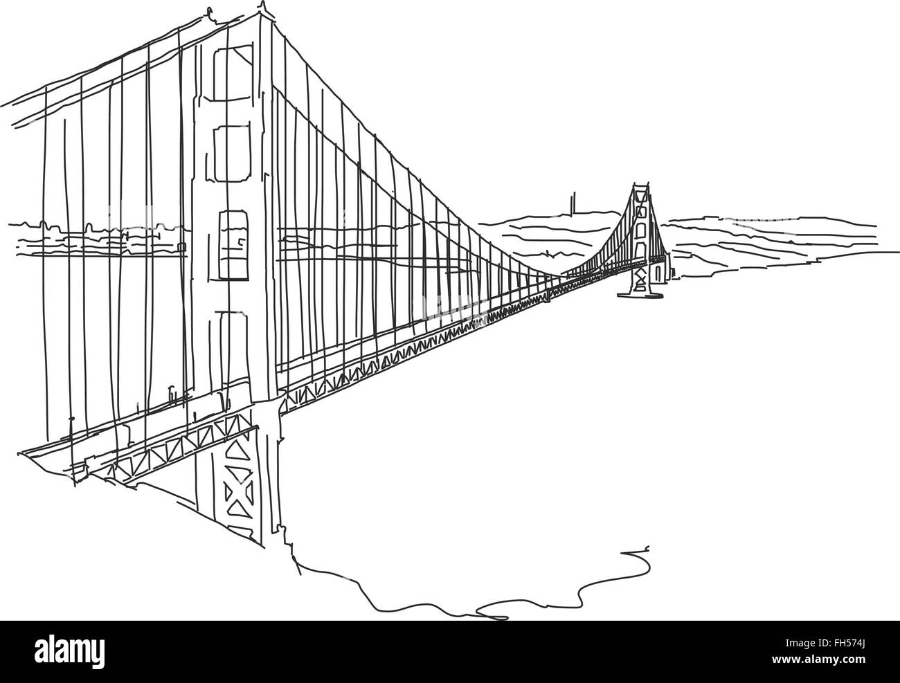 Handgezeichnete Golden Gate in San Francisco. Vektor Umriss Scribble Stock Vektor
