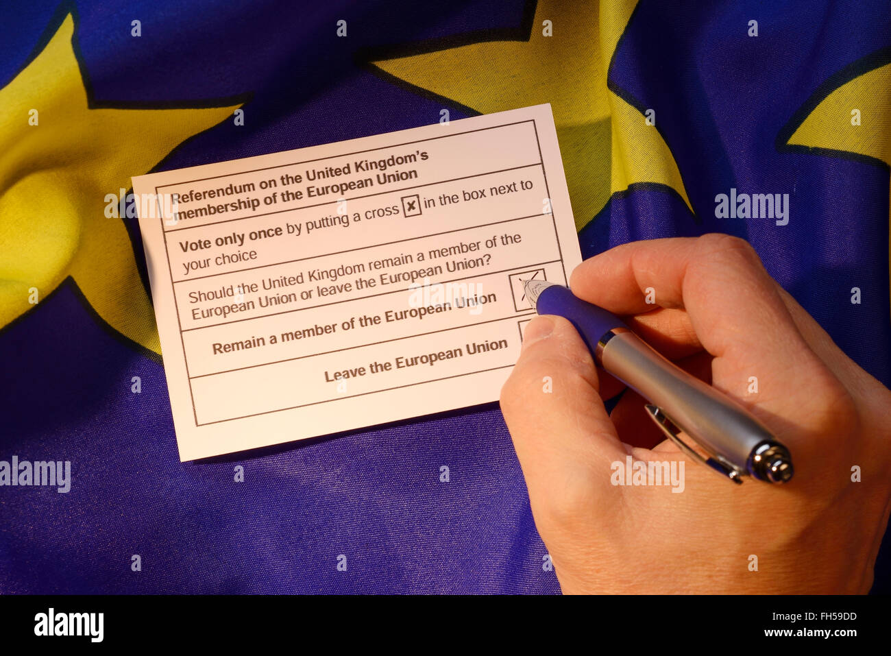 Eine Wahlkarte für das Referendum über die UK-Mitgliedschaft der Europäischen Union Stockfoto
