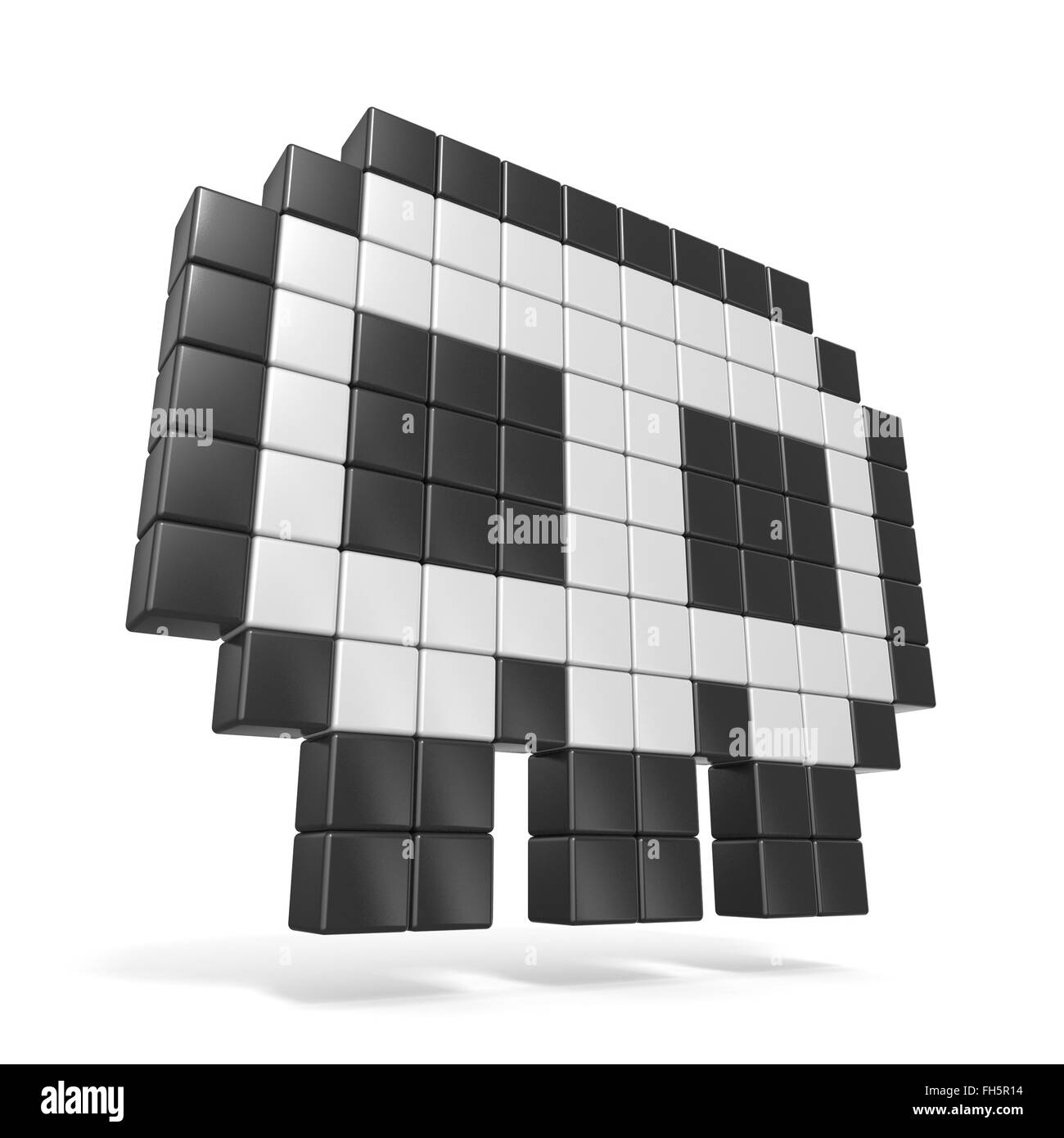 Pixelig 8-Bit-Schädel-Symbol. Seitenansicht. 3D-Render Abbildung isoliert auf weißem Hintergrund Stockfoto