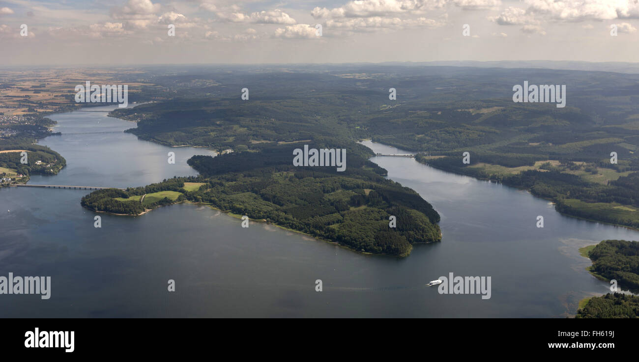 Luftbild, Halbinsel gegenüber von Delecke, Torhaus, dies ist, wo eine Beerdigung Wald, Wald Friedhof, Moehnesee, Halbinsel, Stockfoto