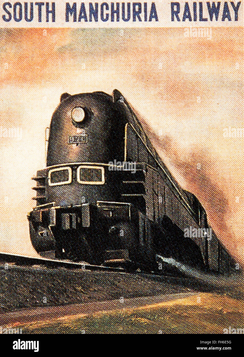 Plakat der südliche Mandschurei Eisenbahn, Asien-Express. Auf den ersten Band es Dalian nach Changchun. Später erweitert nach Harbin. Stockfoto