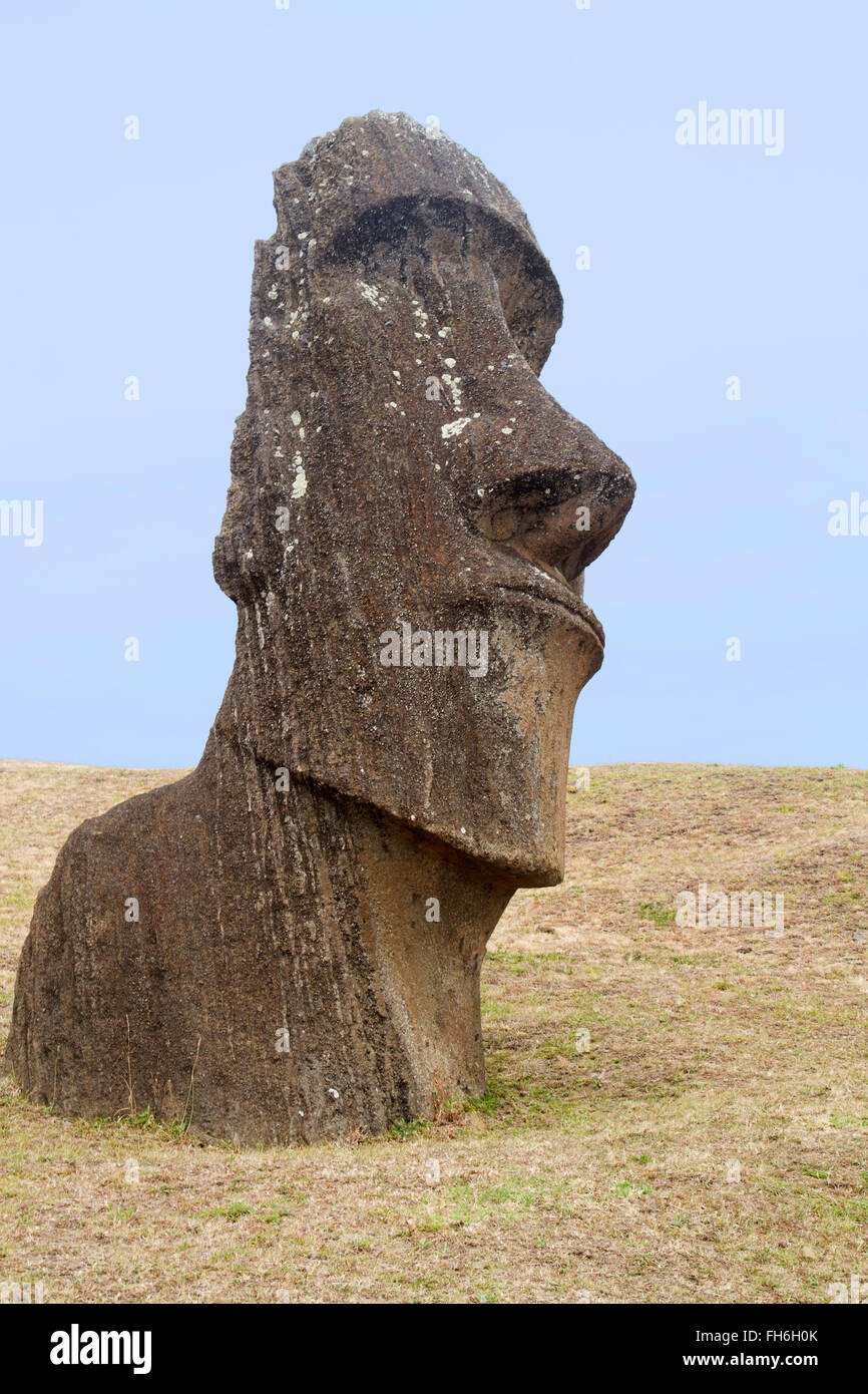 Statue (Moai) am Rano Raraku Osterinsel, Chile Stockfoto