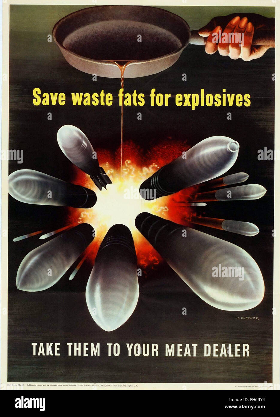 Sparen Sie überflüssige Fette für Sprengstoff - US-Propaganda-Plakat - WWII Stockfoto