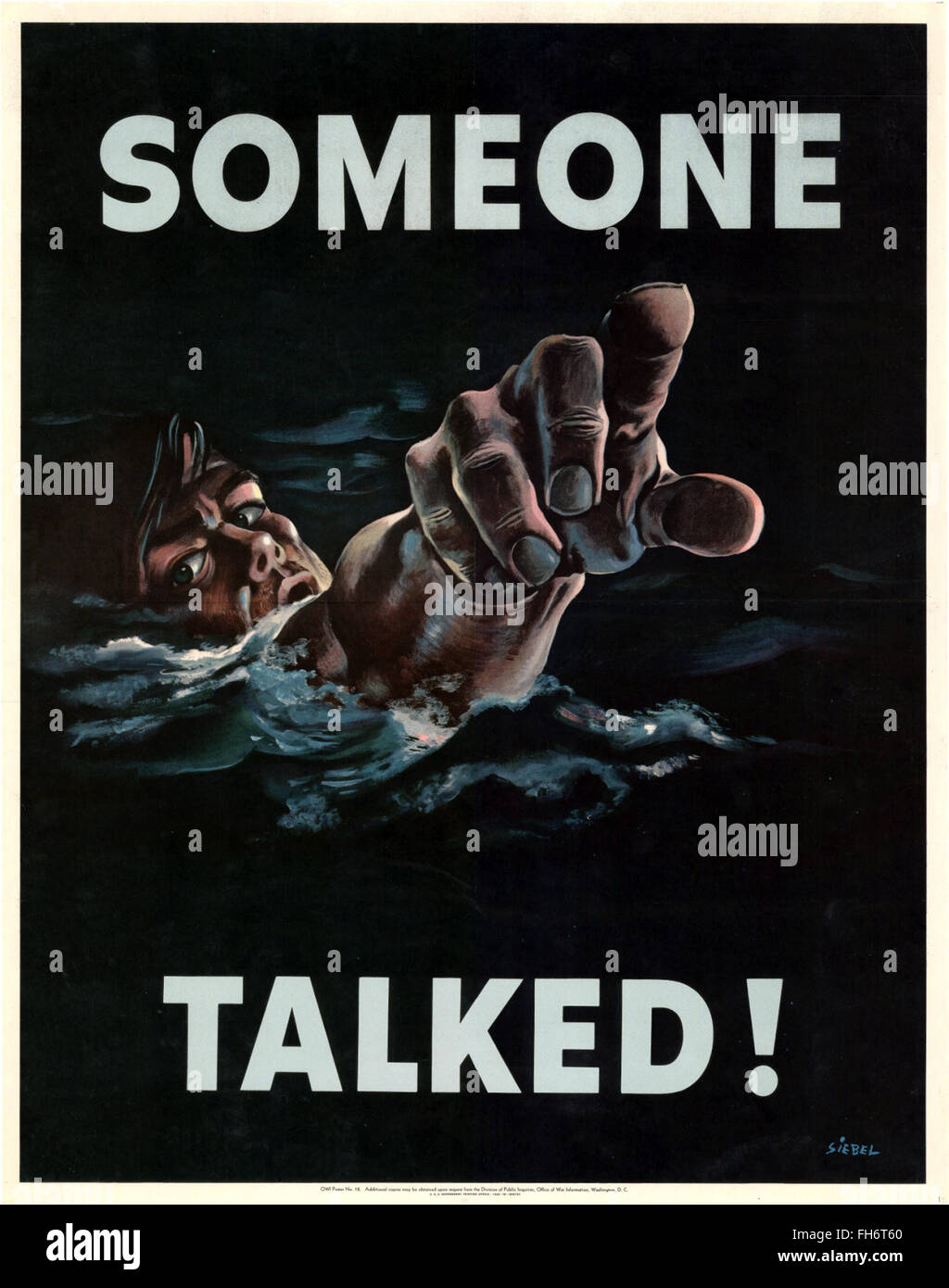 Jemand sprach! -US-Propaganda Poster - WWII Stockfoto