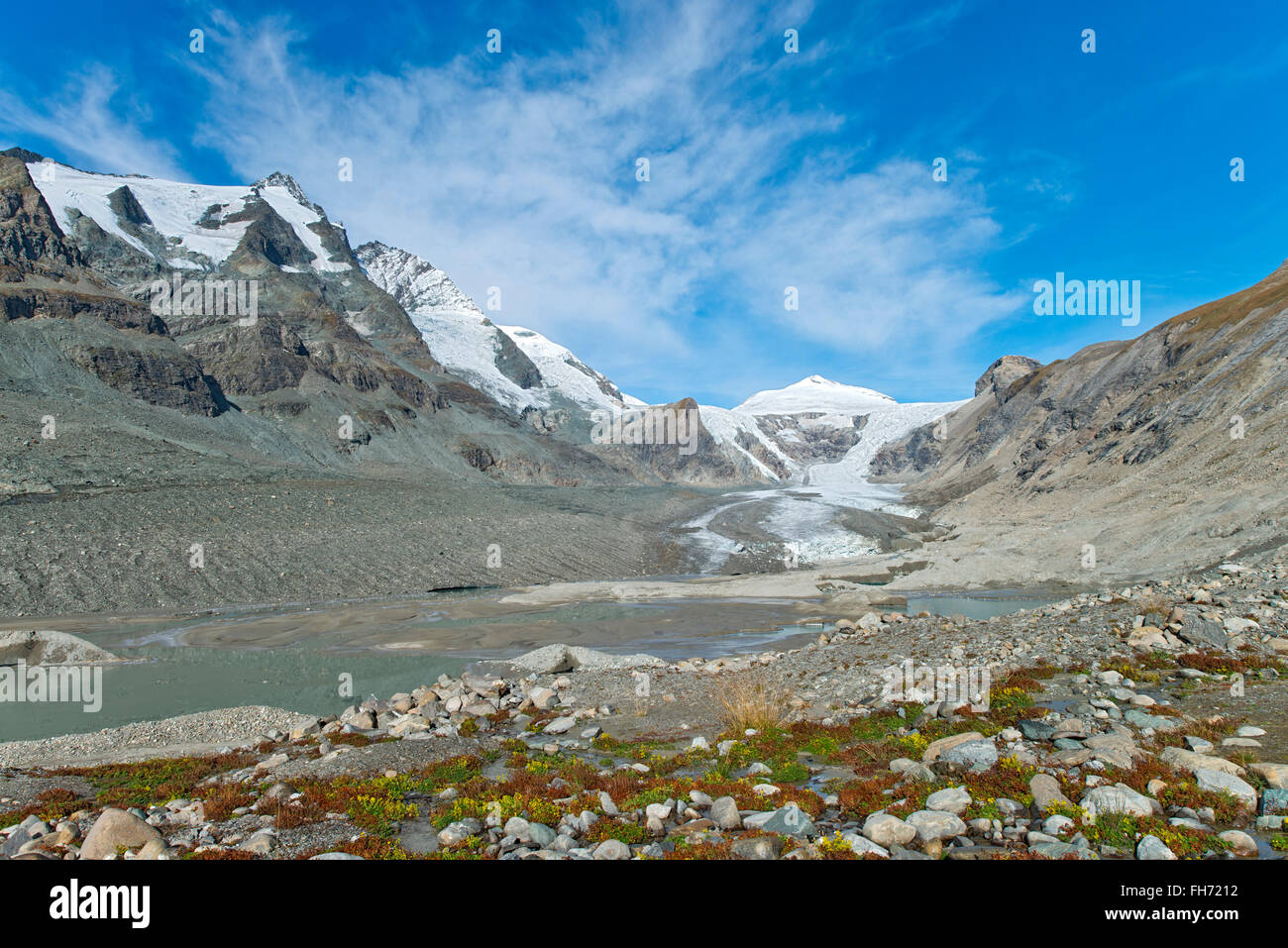 Großglockner und Pasterze Gletscher und Sandersee See, Nationalpark Hohe Tauern, Kärnten, Österreich Stockfoto