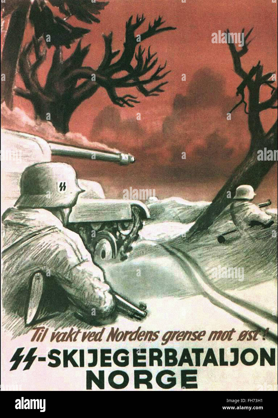 SS - Skijegerbataljon Norge - deutsche Nazi-Propaganda Poster - WWII Stockfoto