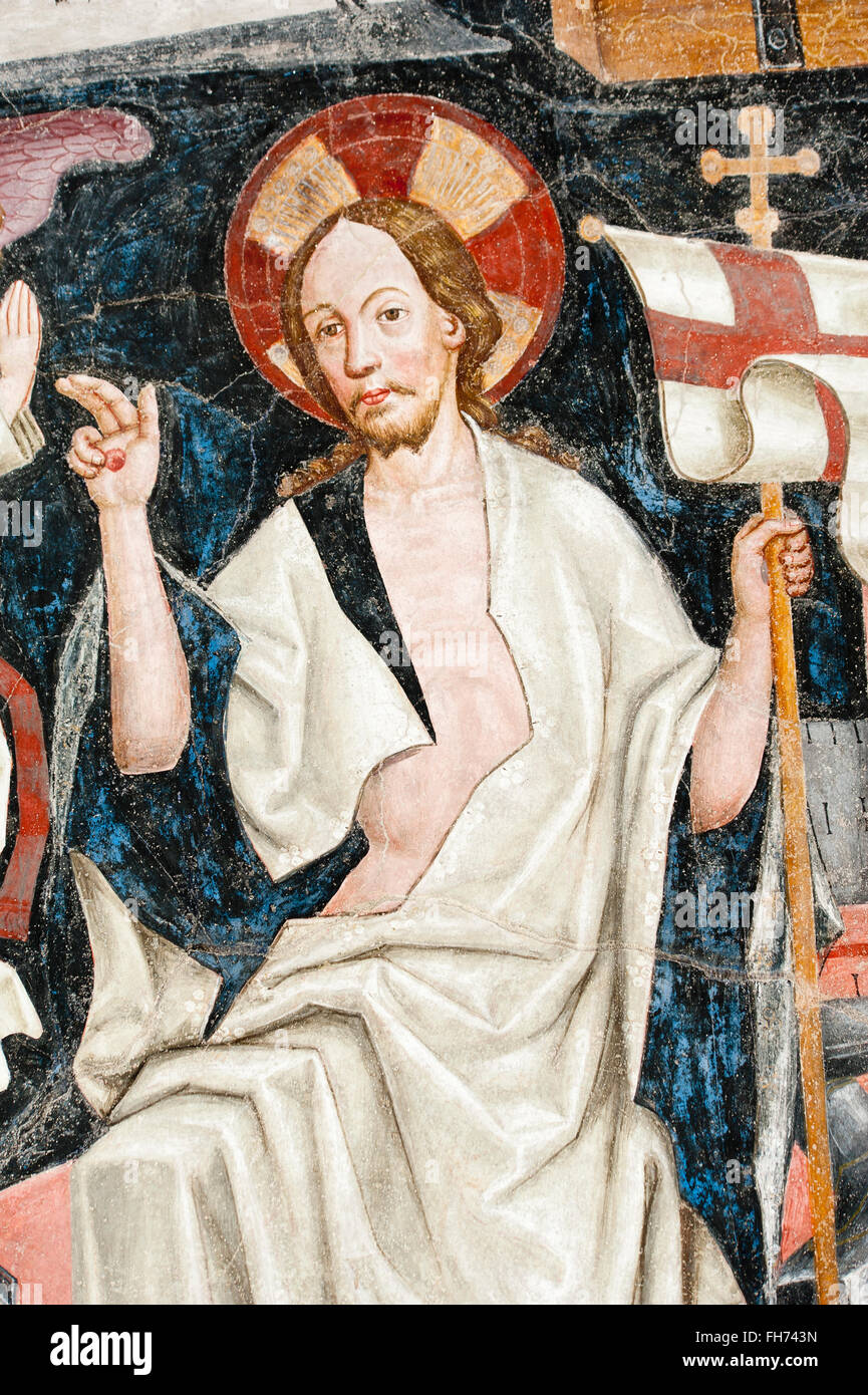 Gotisches Fresko, Auferstehung, 5. Kloster, Kathedrale, Brixen, Süd-Tirol, Italien Stockfoto