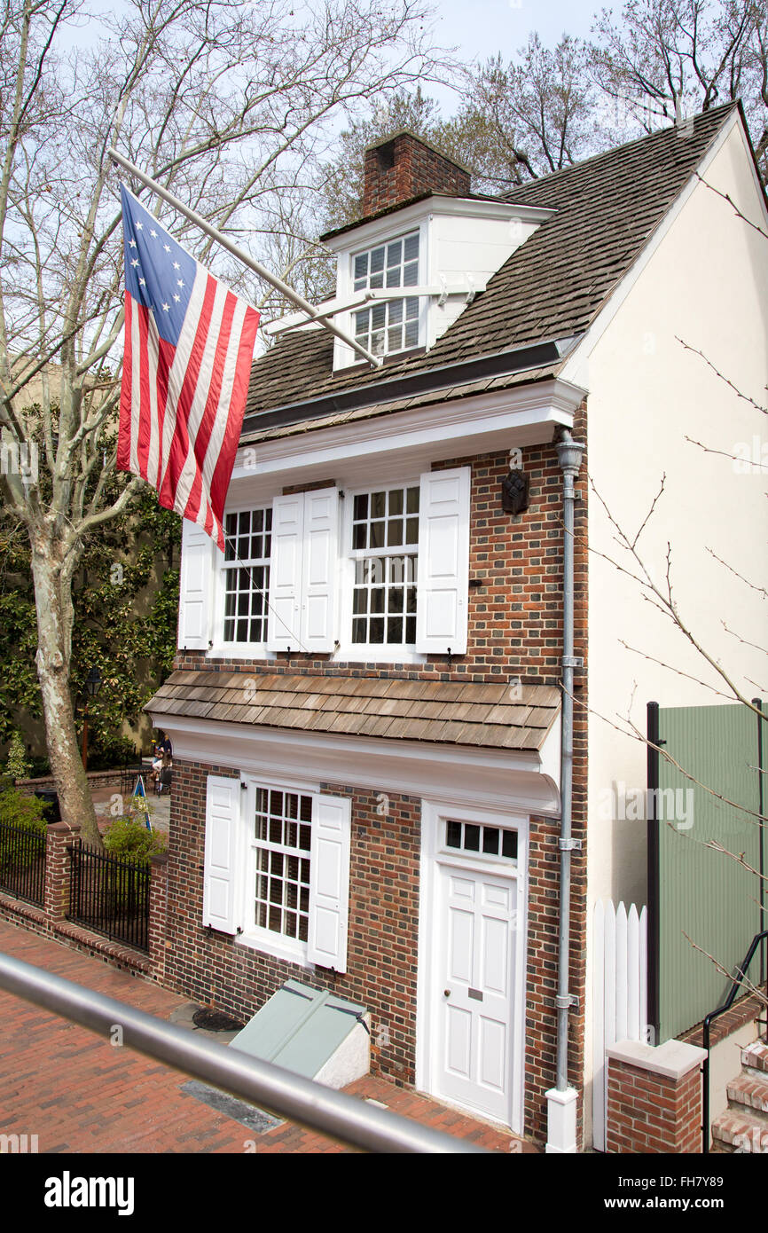 Die historische Heimat von Betsy Ross, der Schöpfer der Flagge der Vereinigten Staaten. Stockfoto