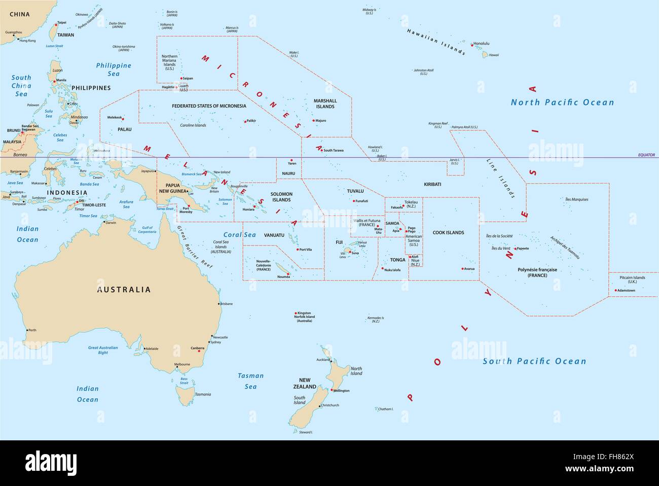 Karte von Ozeanien Stock Vektor