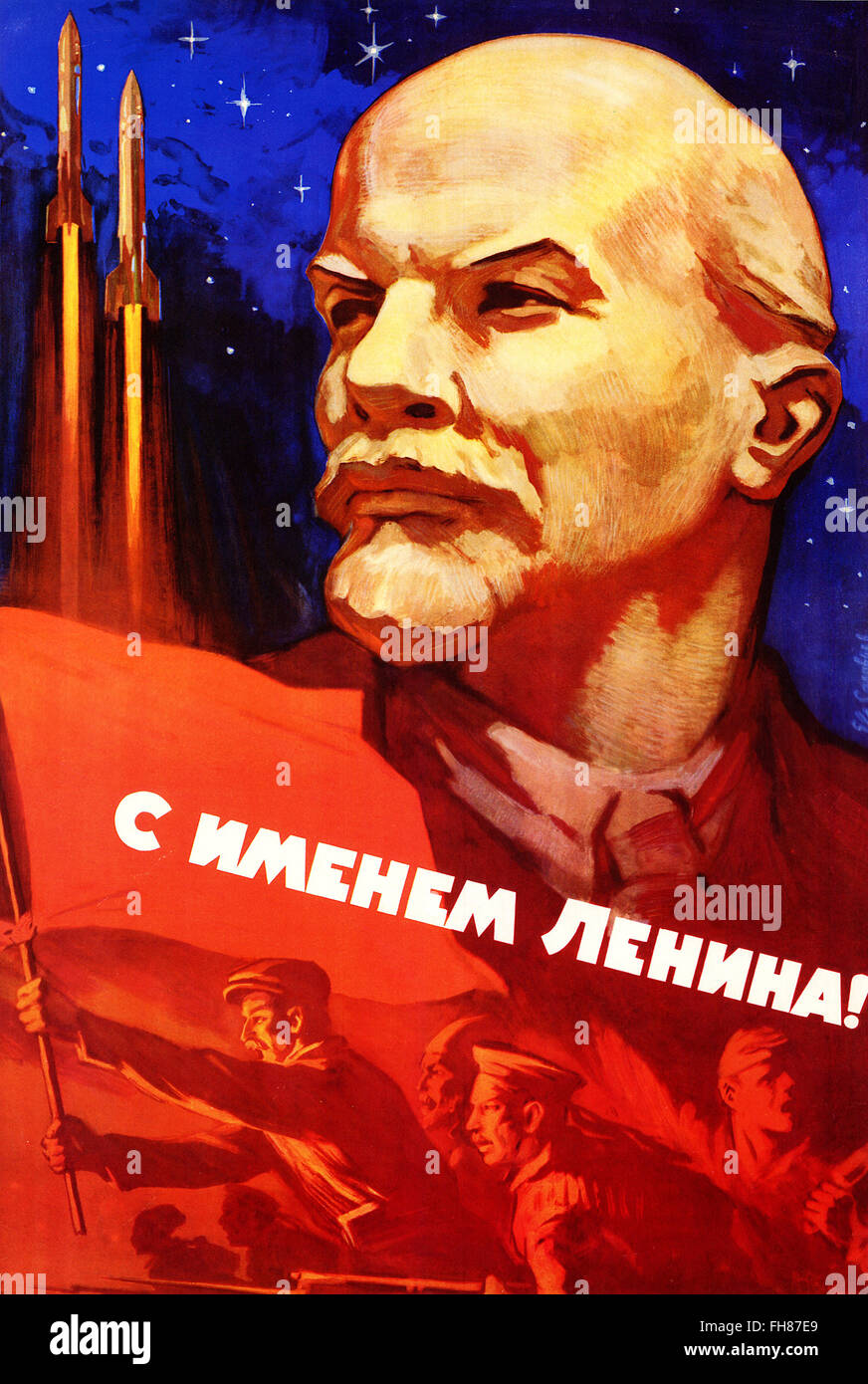Propagandaplakat der sowjetischen Raum Programm - Lenin Stockfoto