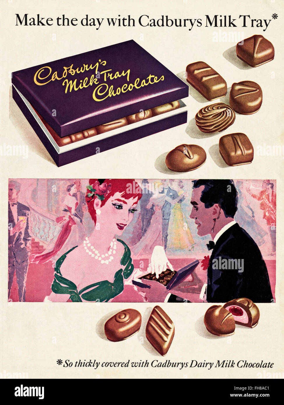 Original Vintage Anzeige aus der 1950er Jahre. Anzeige vom 1956 Werbung Cadburys Fach Milchschokolade. Stockfoto