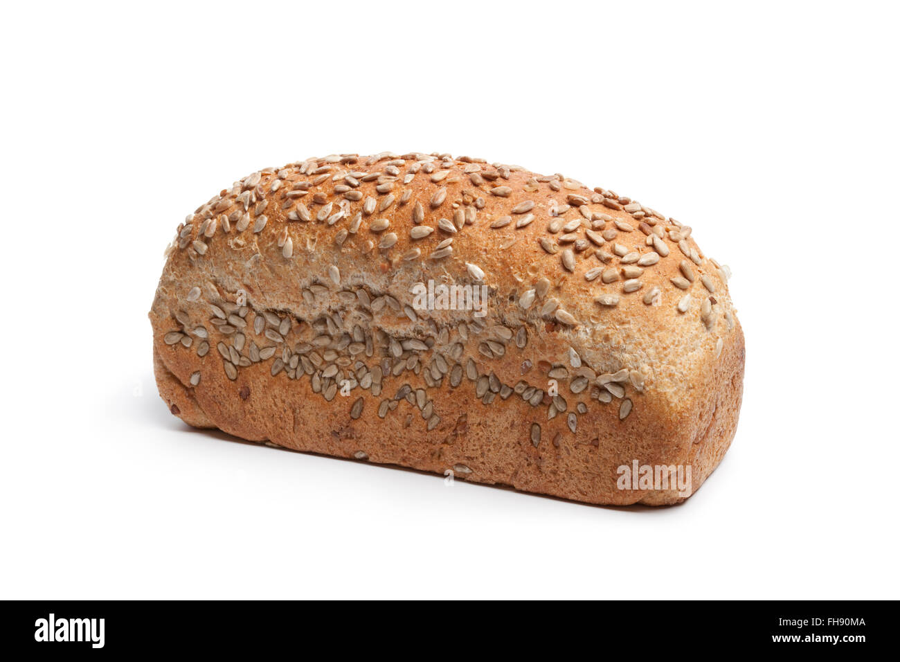 Frisches Vollkornbrot mit Sonnenblumenkernen auf weißem Hintergrund Stockfoto