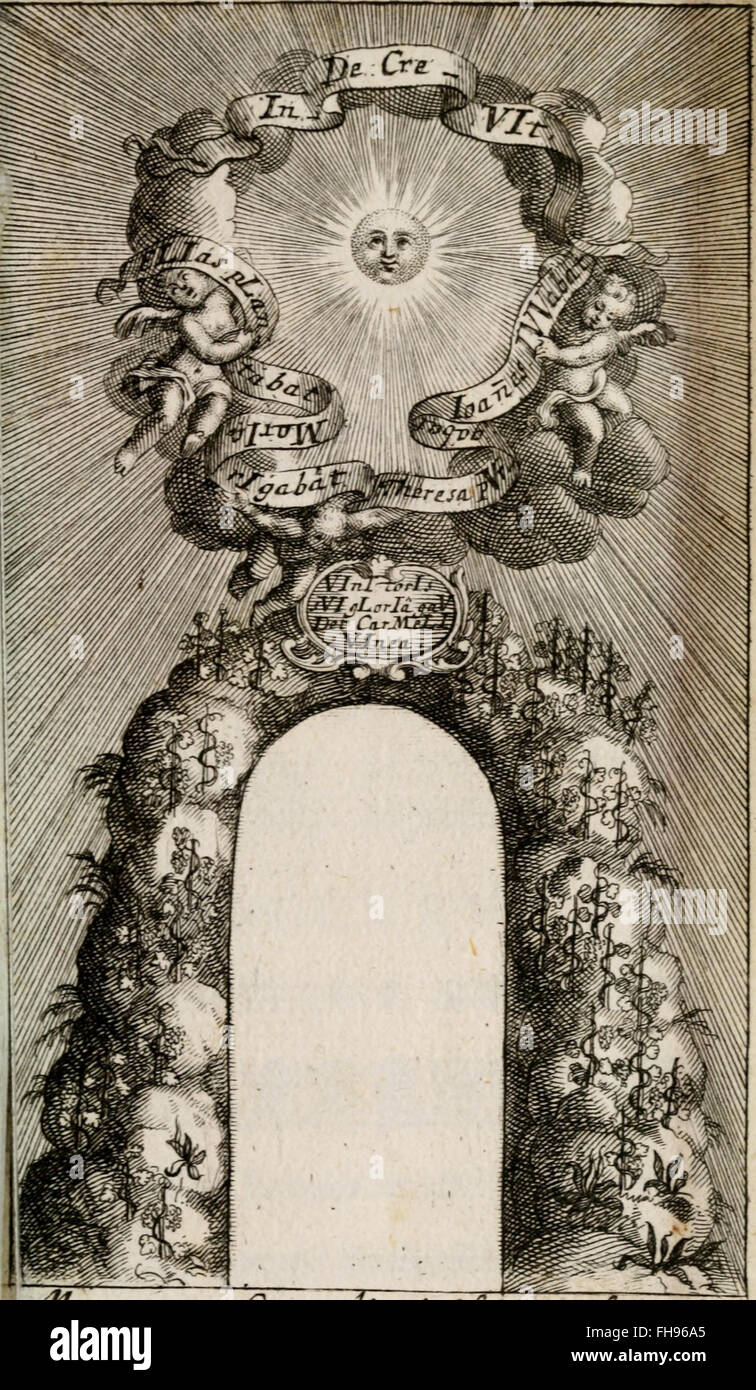 Ein religiöser Text aus dem 17. Jahrhundert, der den zeremoniellen Apparat der ersten Karmeliten und ihre Verehrung an die Hl. Teresa von Jesus und Johannes vom Kreuz beschreibt, wurde nach ihrer feierlichen Heiligsprechung vorgestellt. Stockfoto