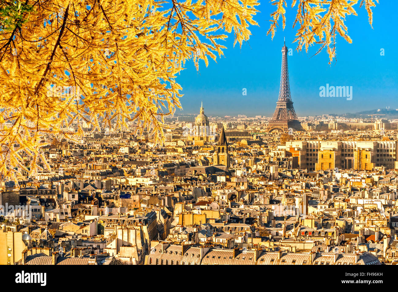 Blick auf den Eiffelturm und Les Invalides, Paris. Stockfoto