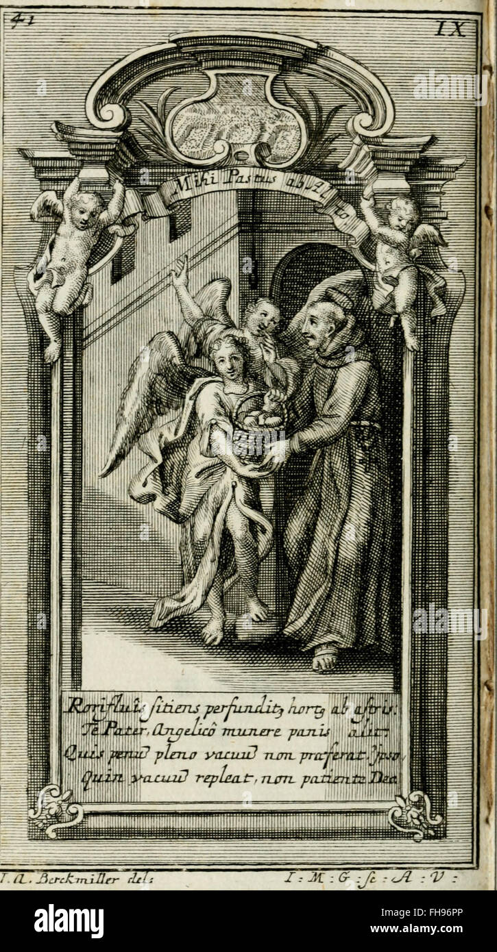 Ein religiöser und theologischer Text, der die Ehren und heiligen Riten des heiligen Johannes vom Kreuz nach der Heiligsprechung von Teresa von Jesus beschreibt, mit einem Schwerpunkt auf karmelittischen Traditionen und katholischen Ritualen. Stockfoto