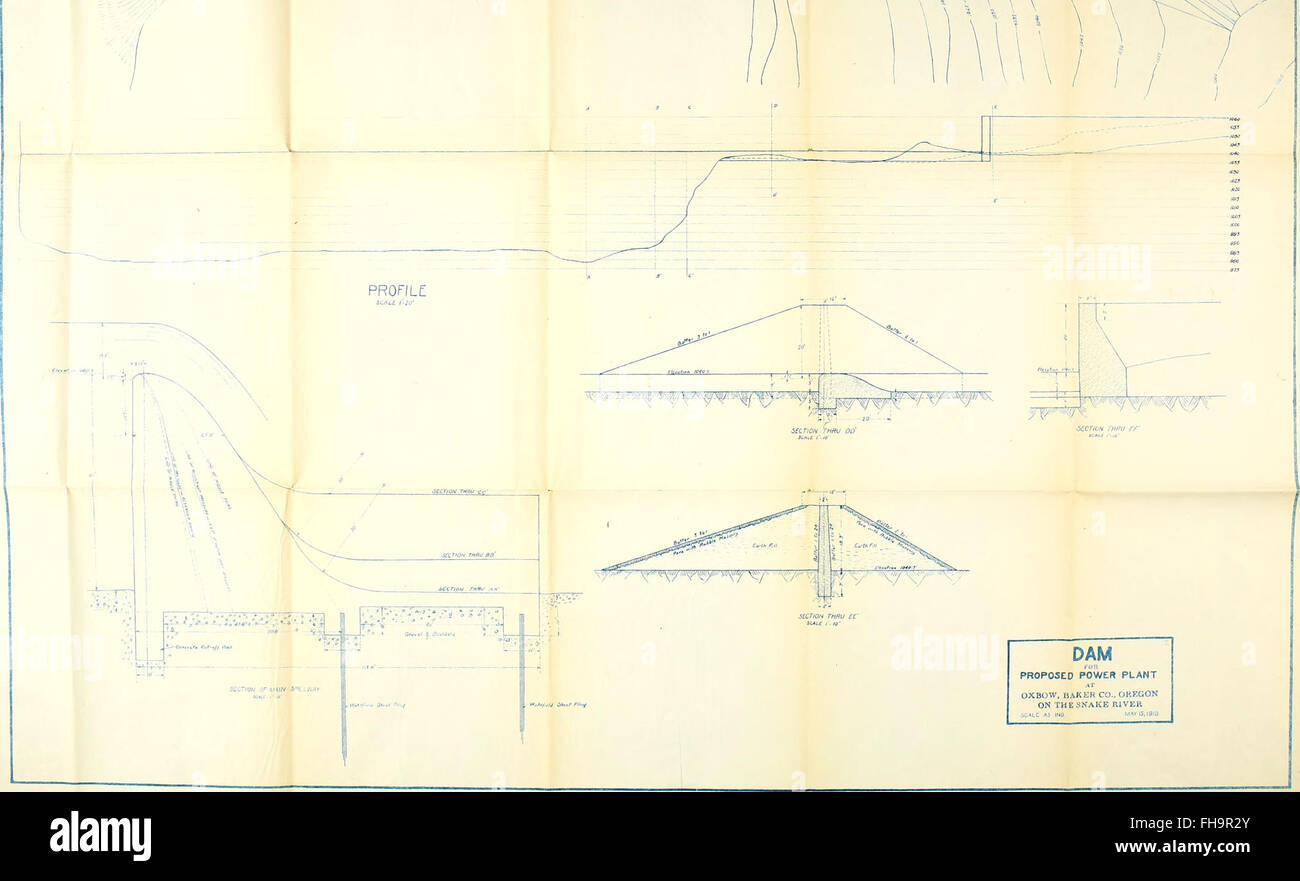 Hydro-elektrischen Entwicklung am Snake River bei Ochsen Bend, Oregon (1910) Stockfoto