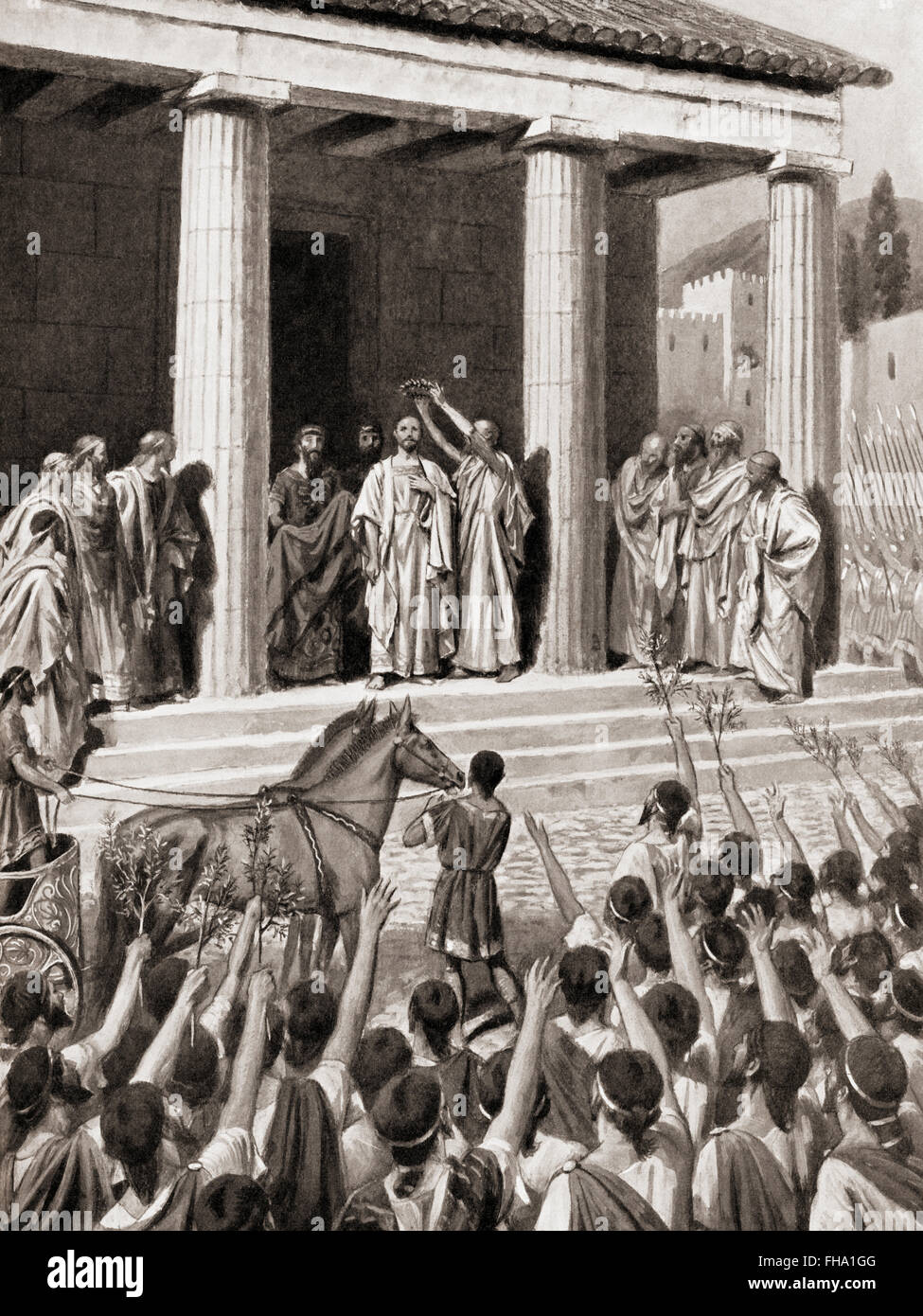 Themistokles wird 480 v. Chr. bei Sparta nach dem Sieg der Griechen über die Perser in der Straße von Salamis geehrt. Themistokles, c 524-459 V. CHR. Athenischer Politiker und General. Stockfoto