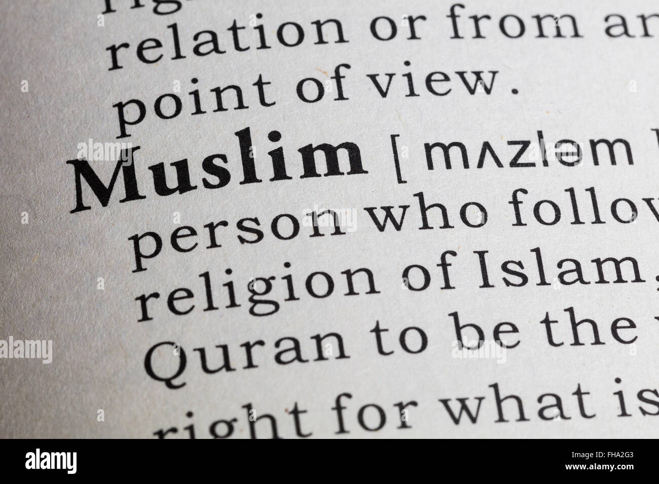 Gefälschte Wörterbuch, Wörterbuch-Definition des Wortes Muslim. Stockfoto