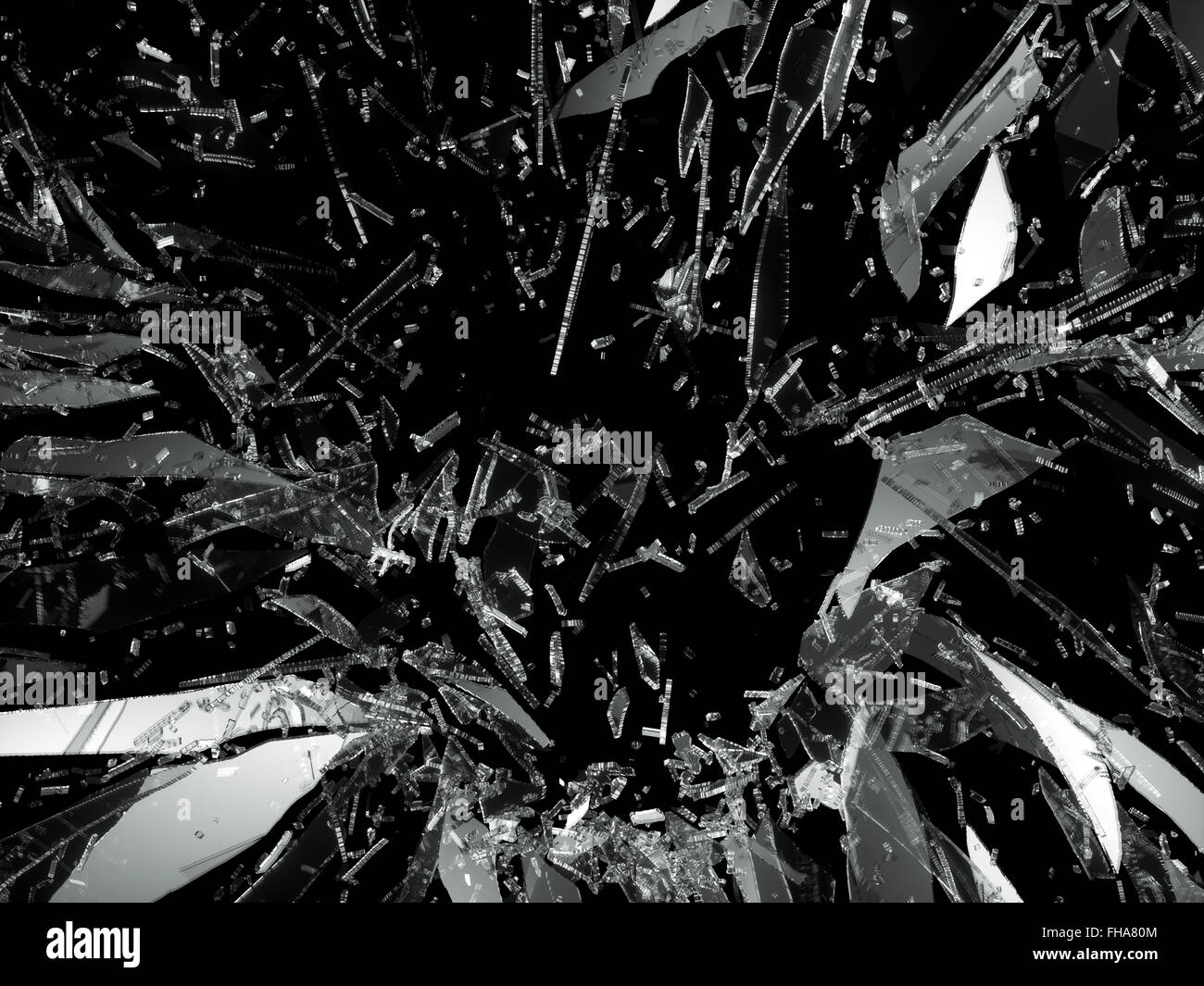 Gesplittet und beschädigte Glas auf schwarz. Große Auflösung Stockfoto