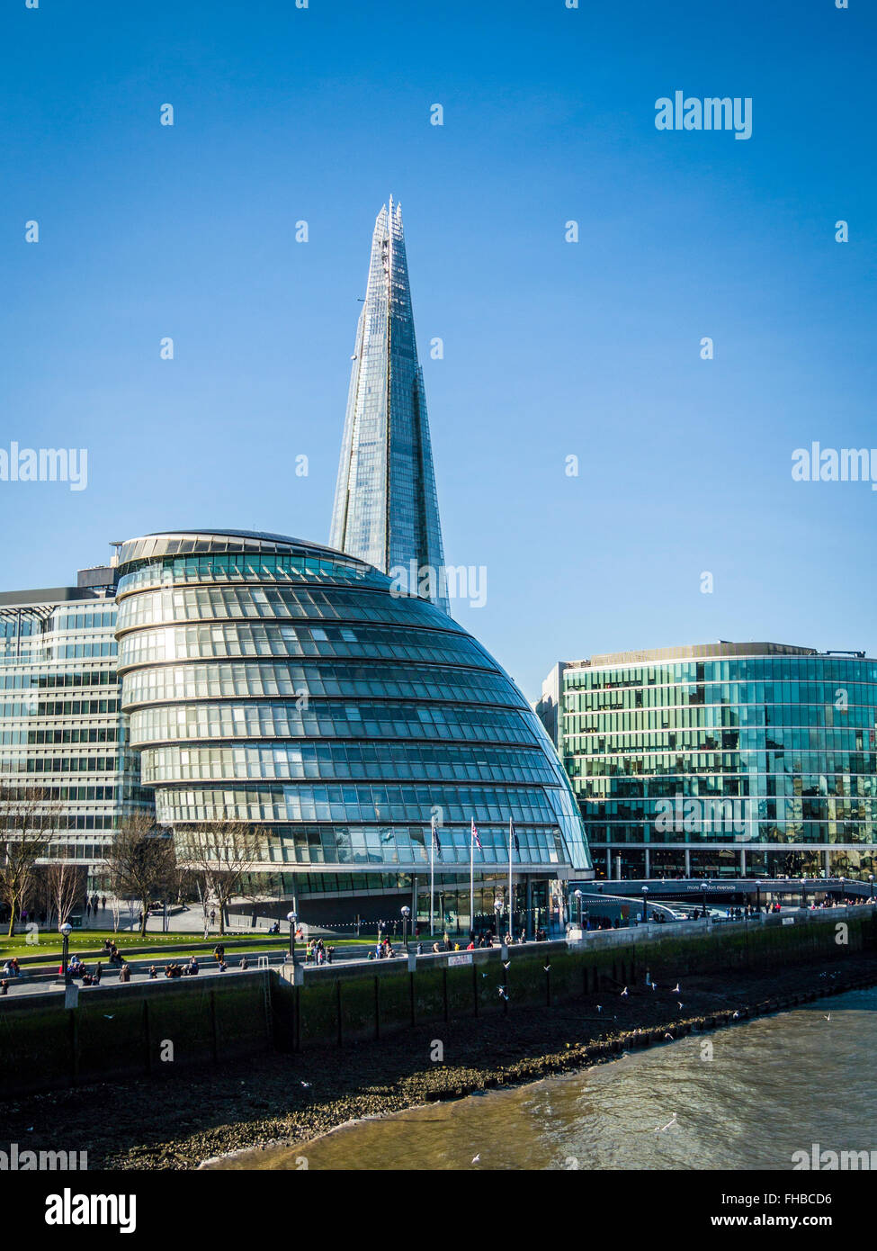 City Hall, The Shard und More London am Südufer der Themse vom Tower Bridge, City of London, England, Vereinigtes Königreich, Europ Stockfoto