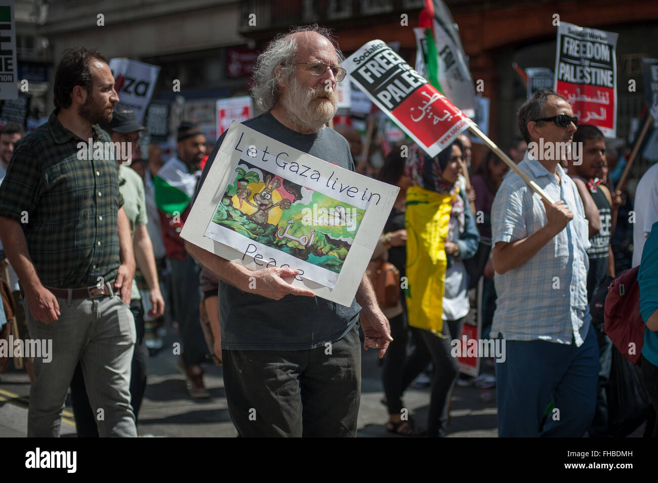 Protestmarsch, Rallye für Gaza, London, 9. August 2014 Stockfoto