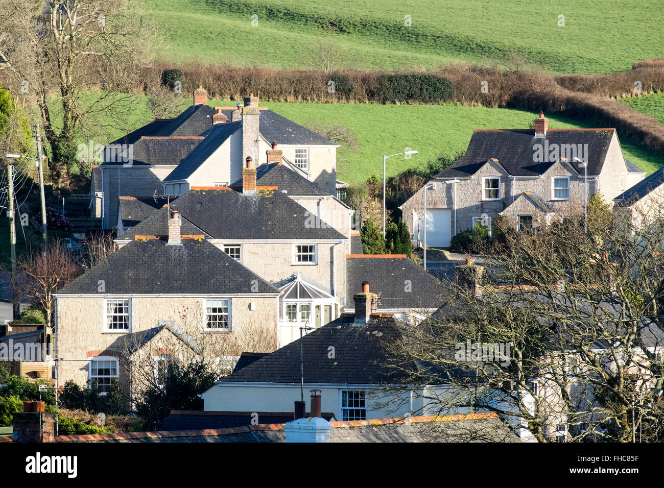 eine Gehäuse-Wohnsiedlung in Cornwall, England, uk Stockfoto