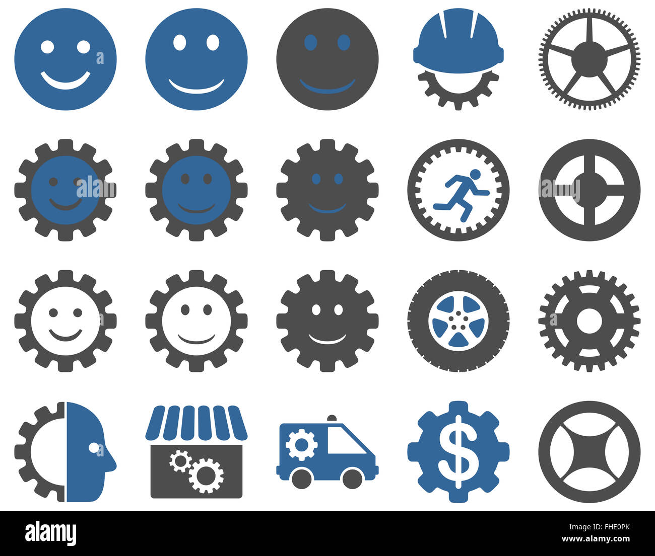 Werkzeuge und Lächeln Zahnräder Icons Stockfoto