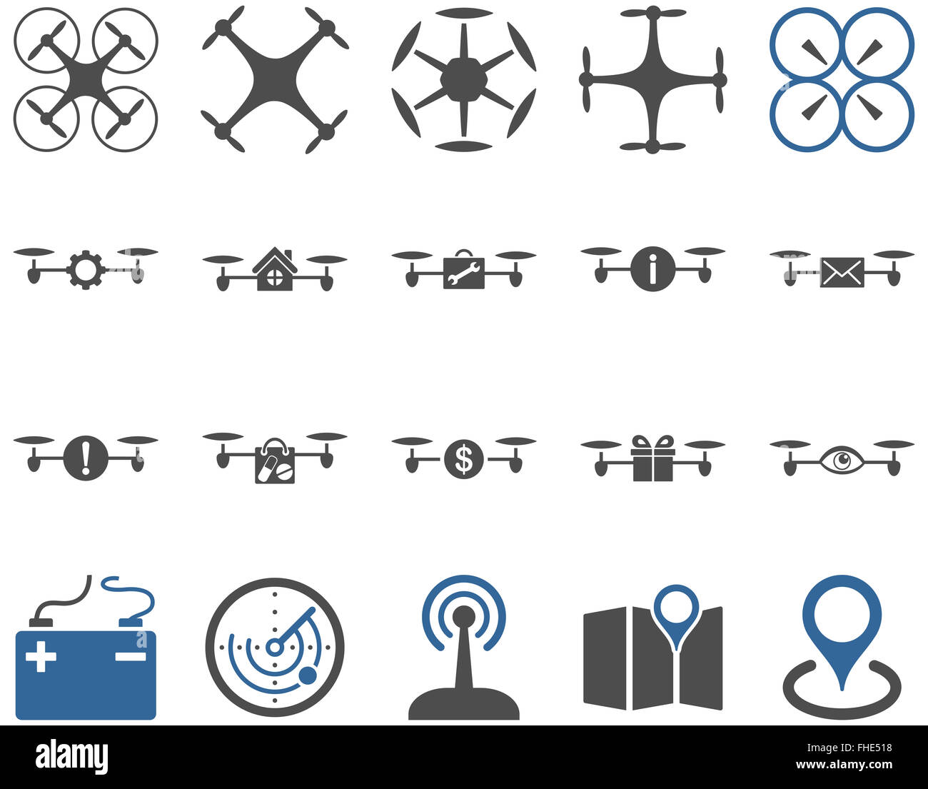 Luft-Drohne und Quadcopter Symbole Stockfoto