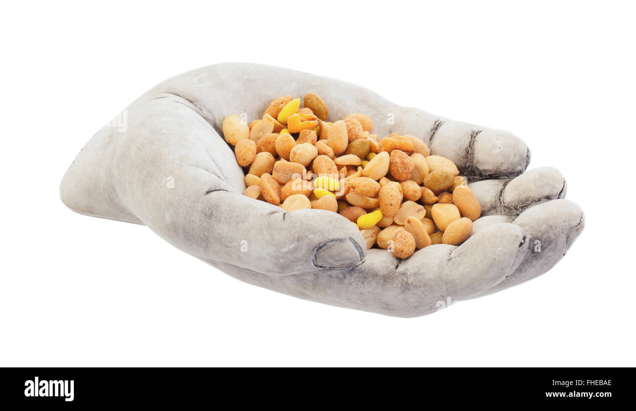 Frisch gemischt gesalzene Nüssen in eine Schüssel (Hand), Erdnuss Mix, isoliert auf weiss Stockfoto