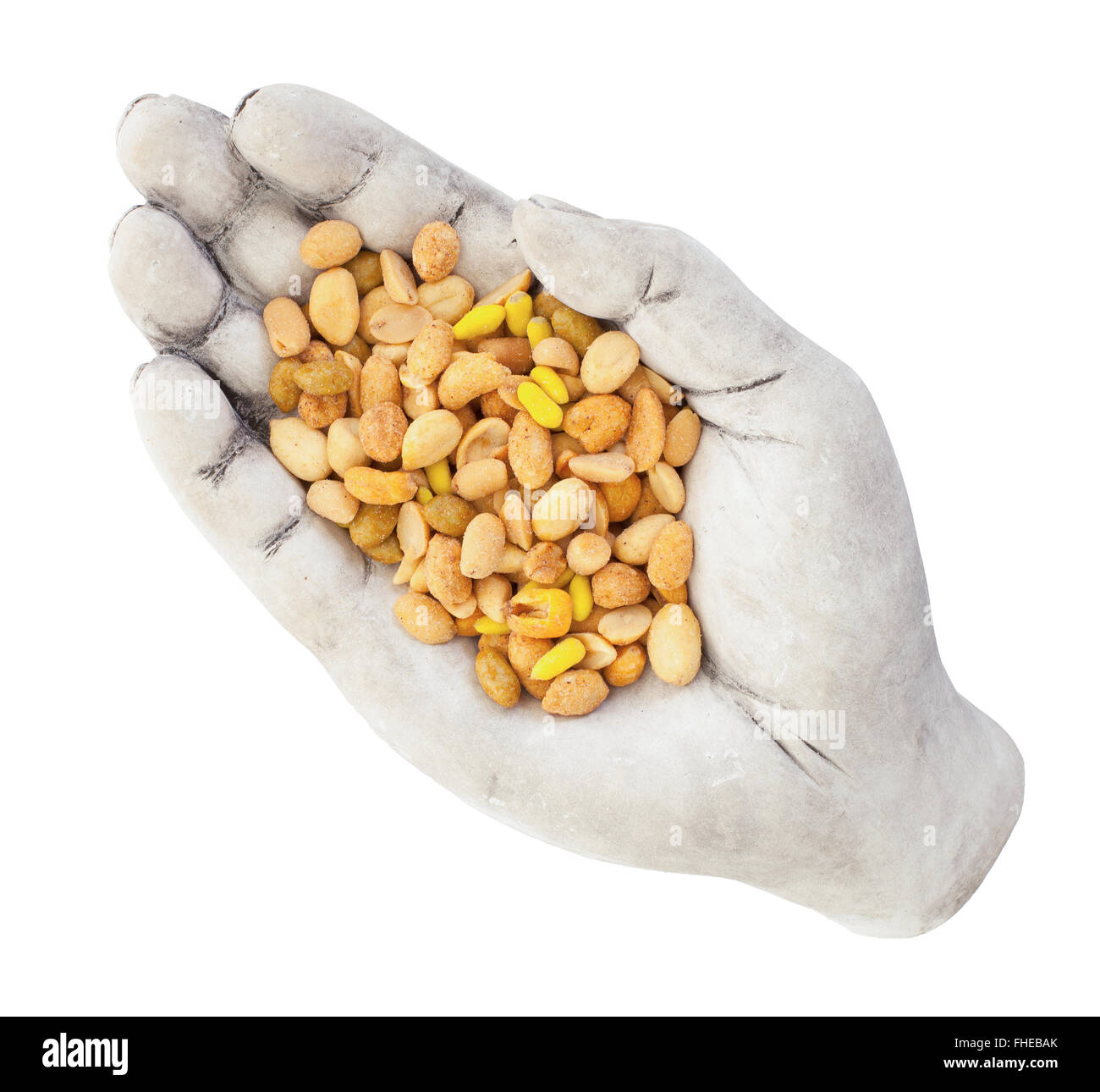 Frisch gemischt gesalzene Nüssen in eine Schüssel (Hand), Erdnuss Mix, isoliert auf weiss Stockfoto
