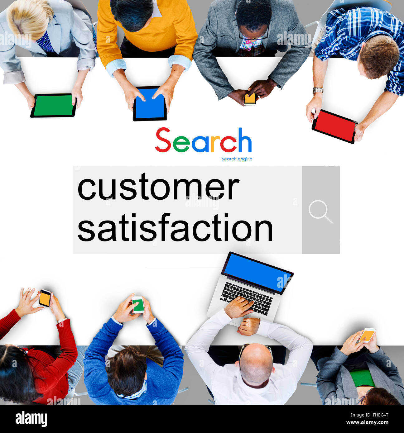 Die Zufriedenheit der Kunden Dienstleistungen zufrieden Konzept Stockfoto