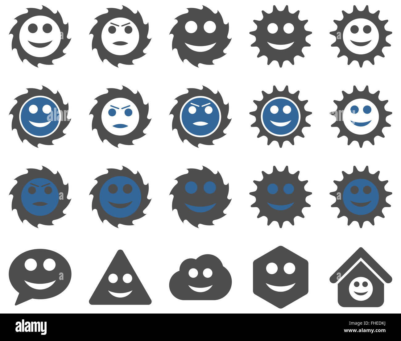 Werkzeuge, Zahnräder, Lächeln, Emotionen icons Stockfoto