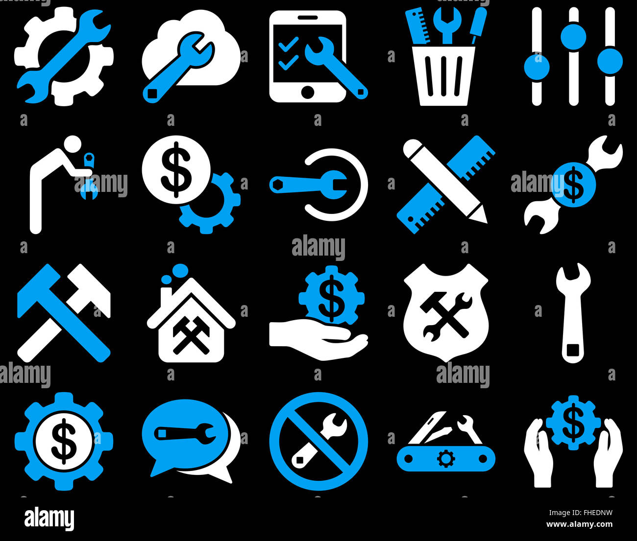 Einstellungen und Tools Icons Stockfoto