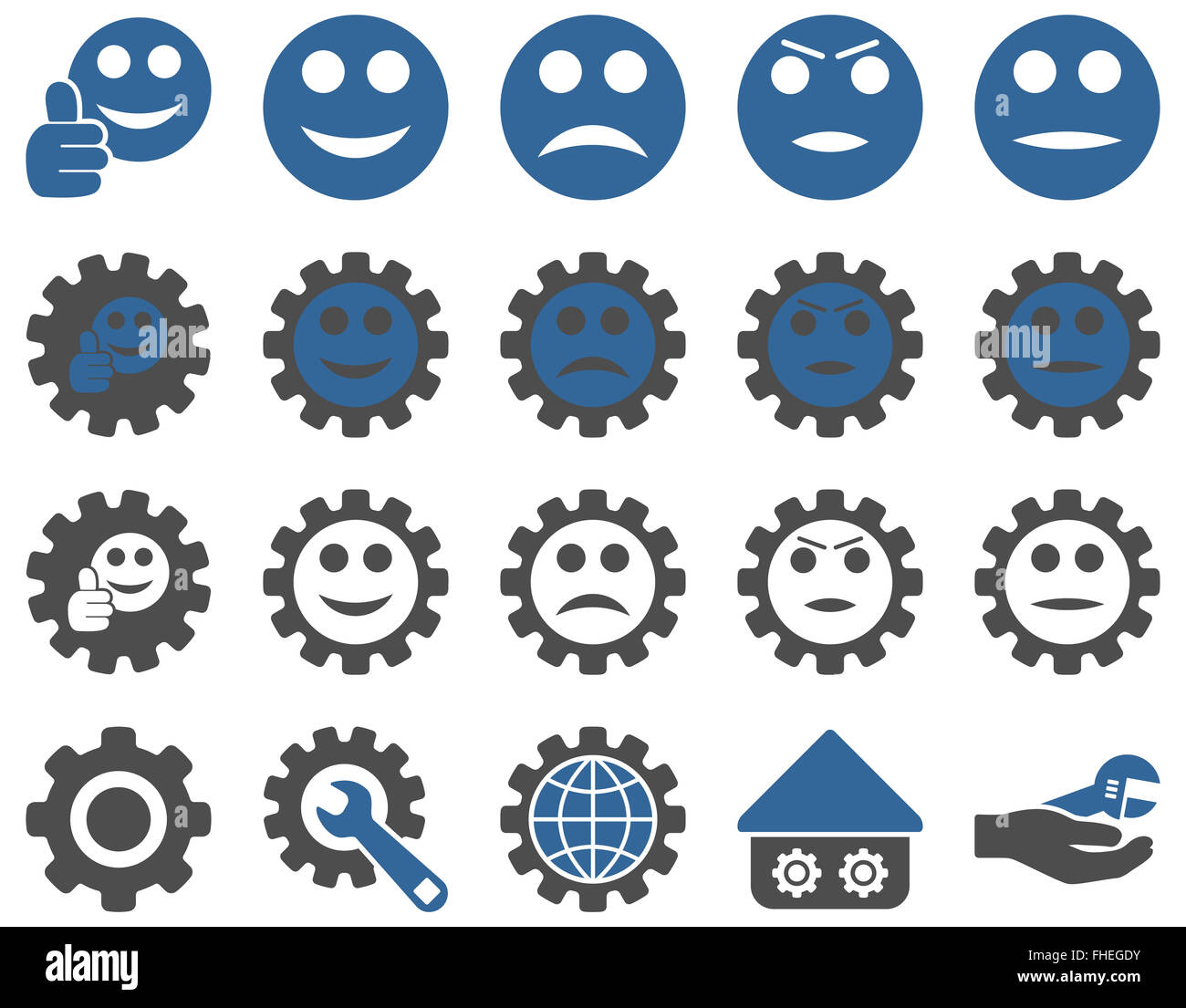 Einstellungen und Lächeln Zahnräder Icons Stockfoto