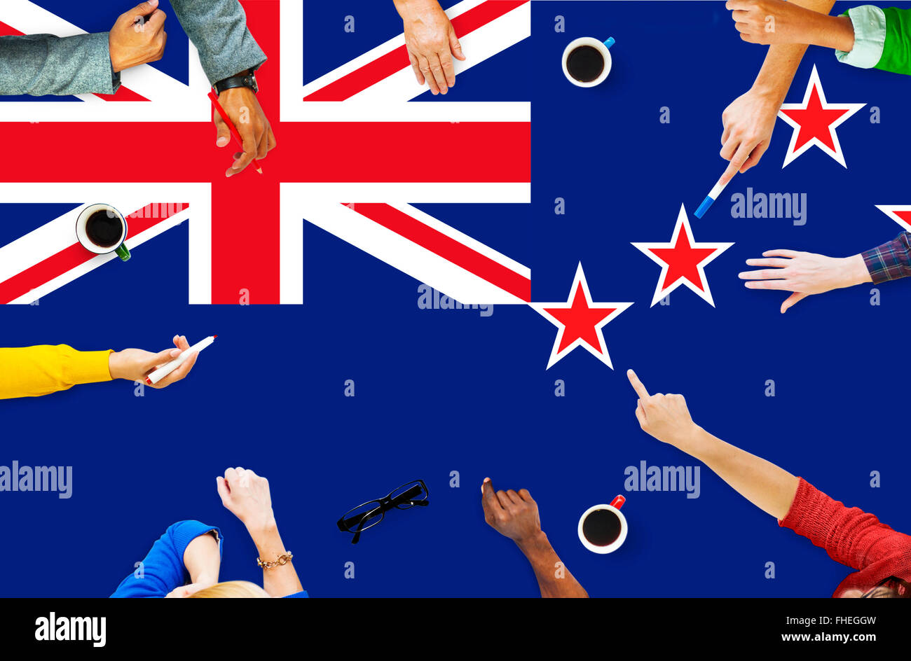 Neuseeland Nationalflagge Business Team Meeting-Konzept Stockfoto