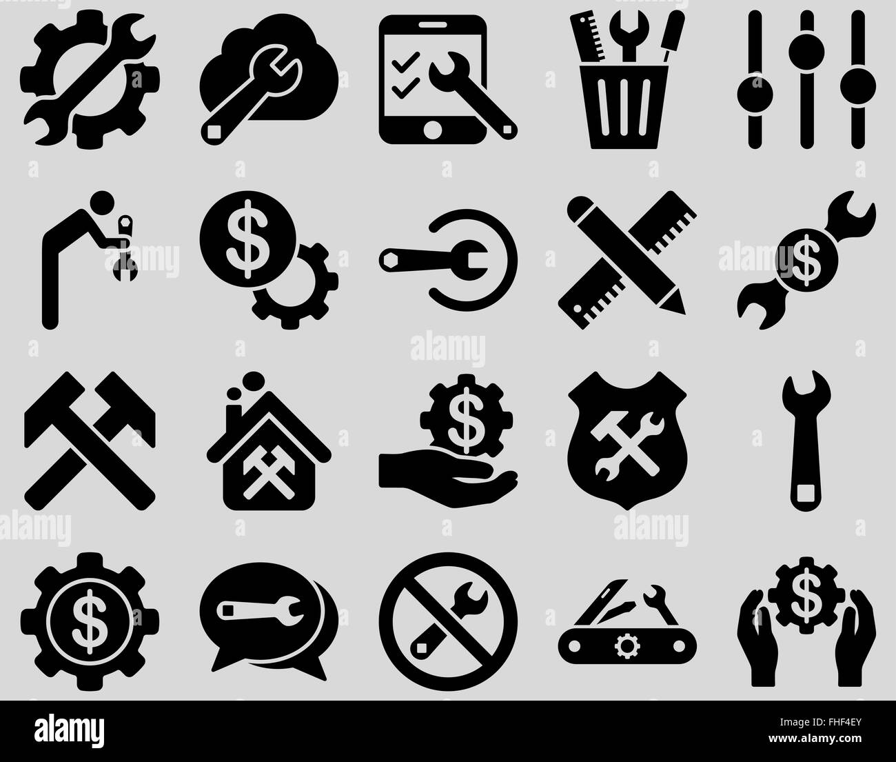 Einstellungen und Tools Icons Stockfoto
