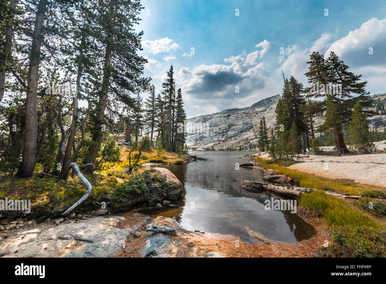 Senken Sie Kathedrale See, Sierra Nevada, Yosemite-Nationalpark, Kalifornien Stockfoto