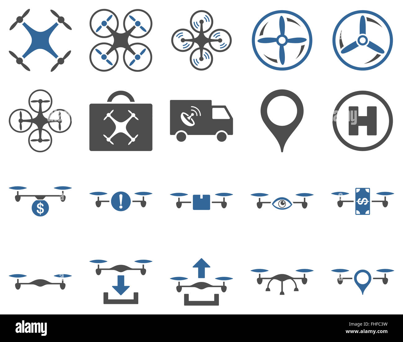 Luft-Drohne und Quadcopter Symbole Stockfoto