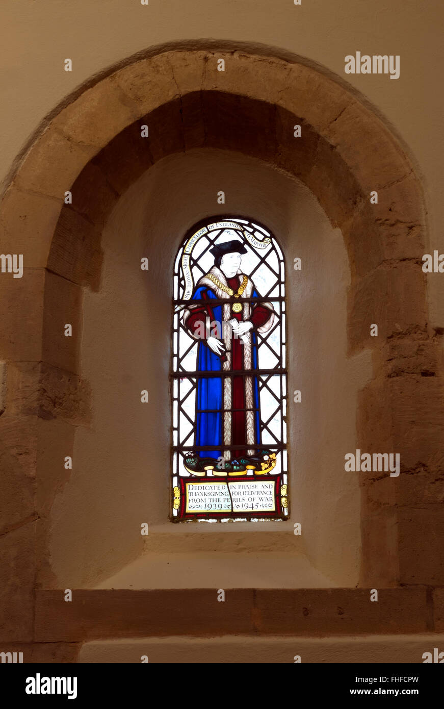 Sir Thomas More Glasmalerei, St.-Nikolaus-Kirche, Ickford, Buckinghamshire, England, UK Stockfoto