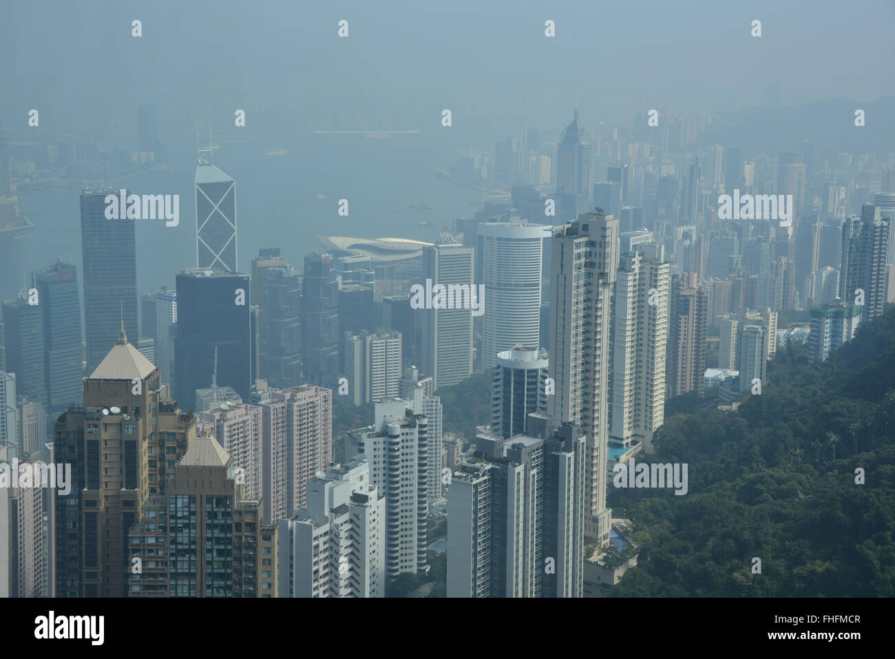 Skyline von Hong Kong vom Gipfel Stockfoto