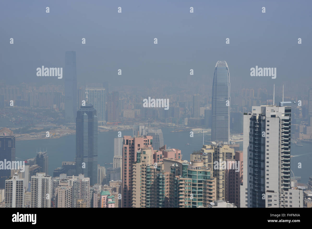 Skyline von Hong Kong vom Gipfel Stockfoto