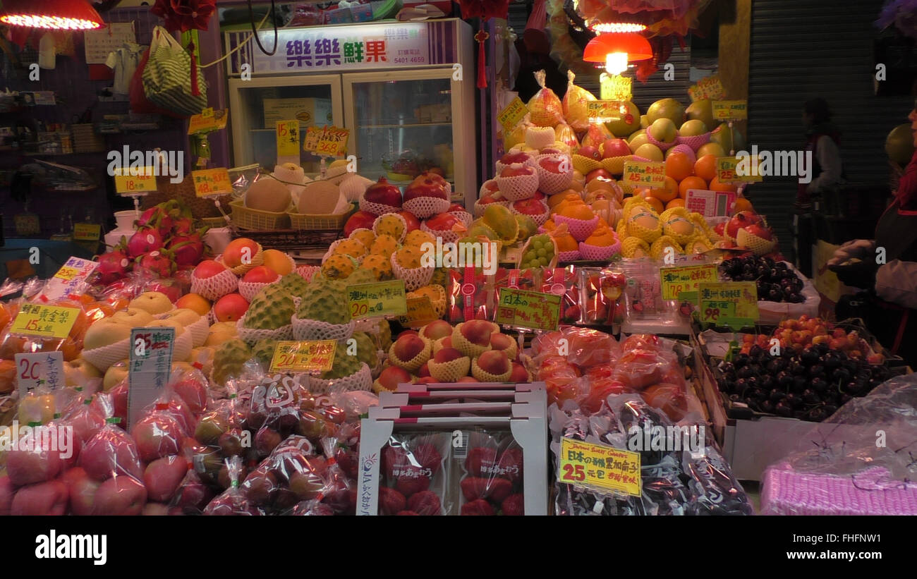 Obst & Gemüse Stall, Mong Kok, Kowloon, Hong Kong Stockfoto